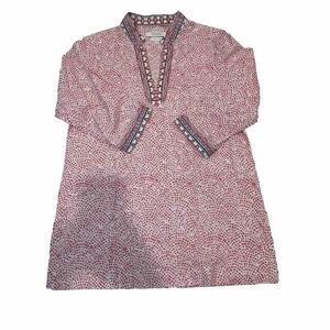 Foxcroft For Appleseed’s Size 8P Petite Tunic Blouse Pink White Wrinkle Free